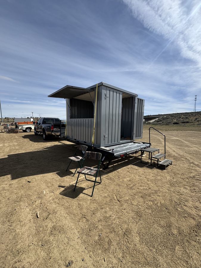 Steel storage unit on a mobile showroom trailer