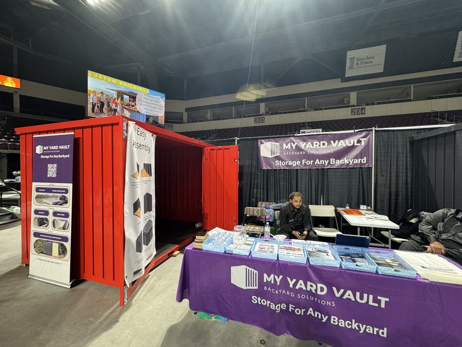 Steel storage unit on display at an expo