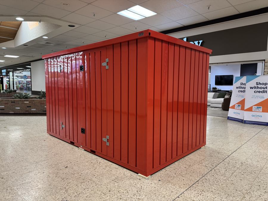 Traffic-red steel storage vault