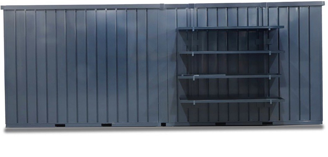 Steel shelves for exterior storage