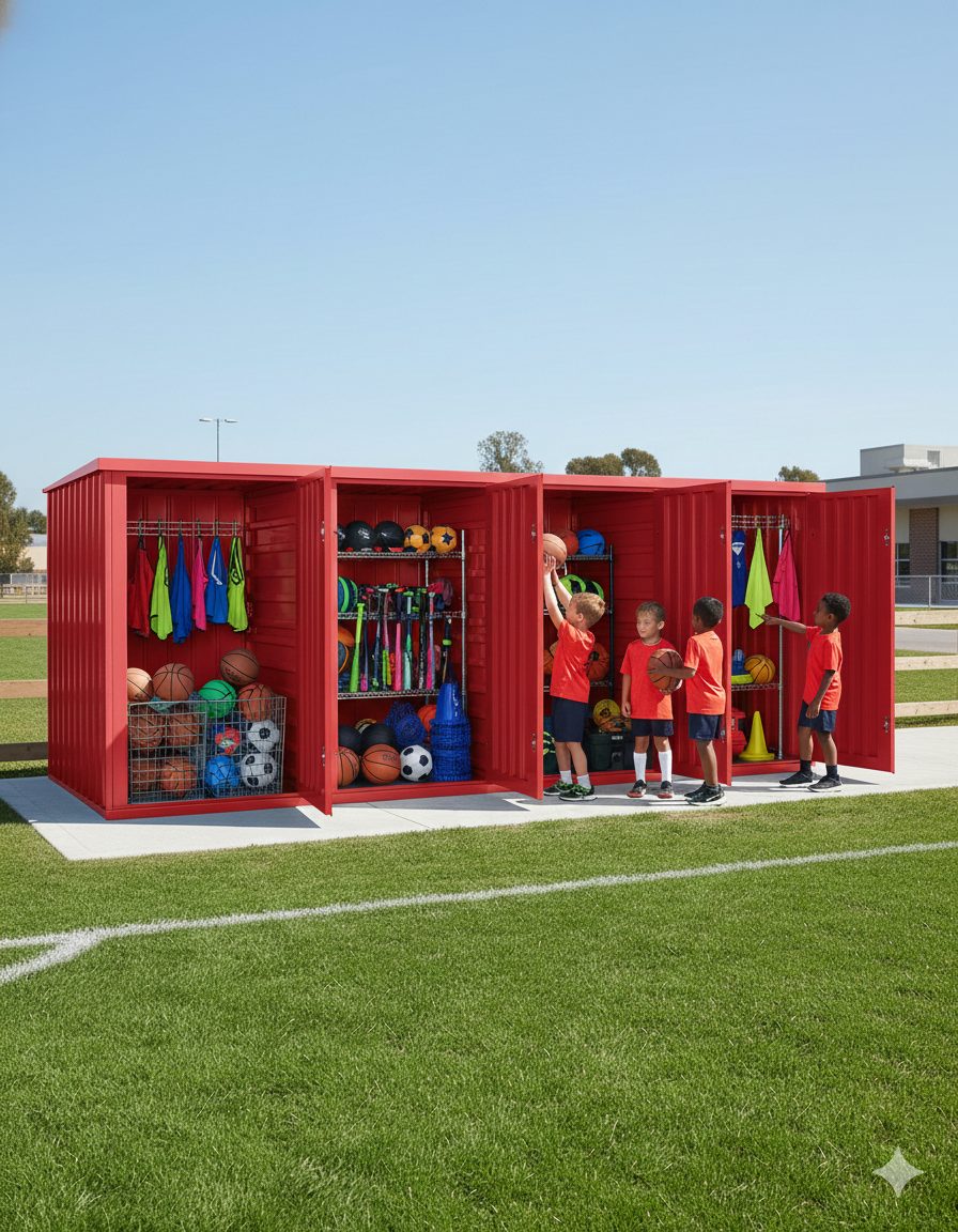 Multi-compartment steel building in use