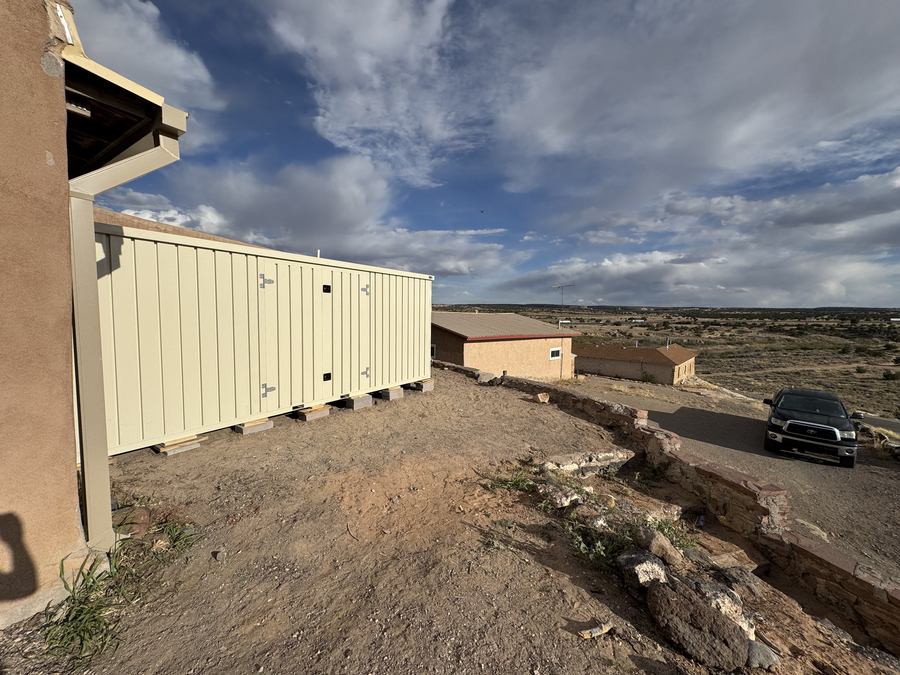 Steel storage vault in a desert setting