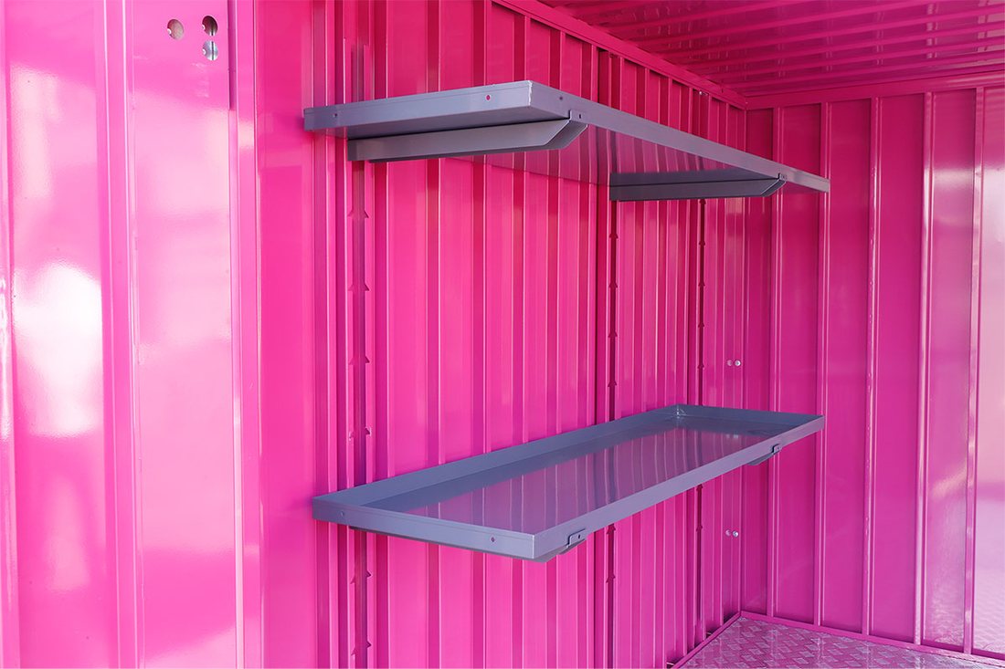 Interior wall shelving inside a My Yard Vault 4 Corners