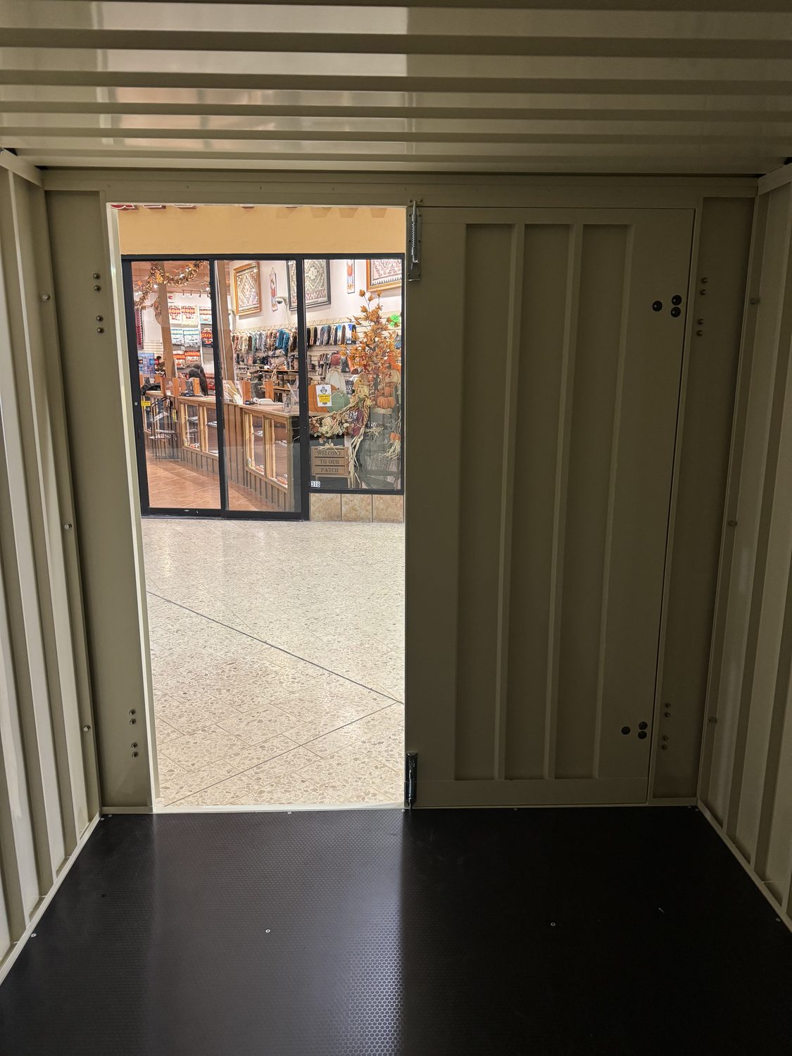 A full walk-in doorway, roll a mower or a hand truck straight inside.