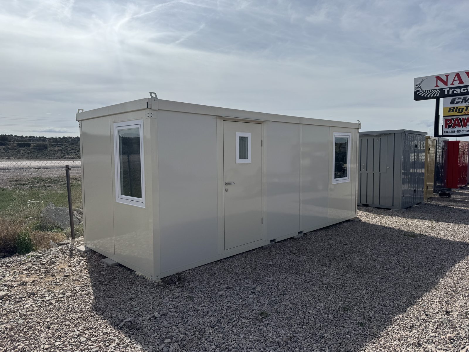 Flat-pack steel office unit on site