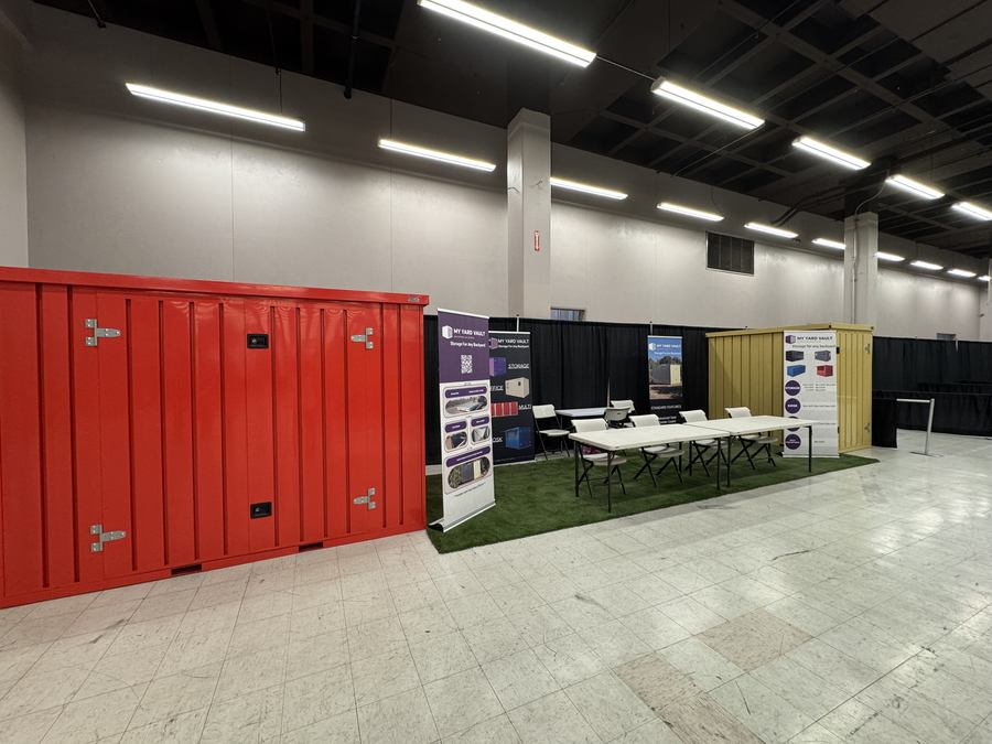 Steel storage units on a show floor